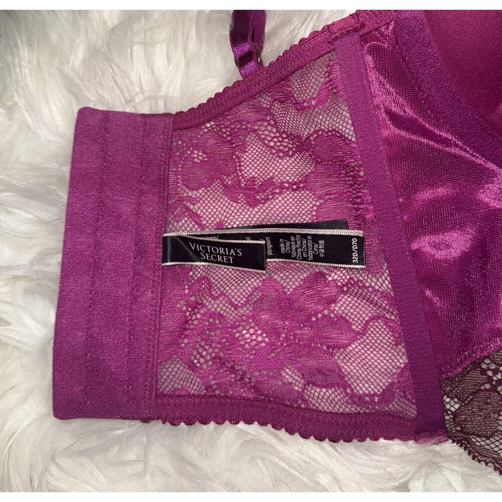 Victorias Secret Bombshell Plunge Bra Longline Add 2 Cups Satin Lace UW 32D New - Picture 6 of 7